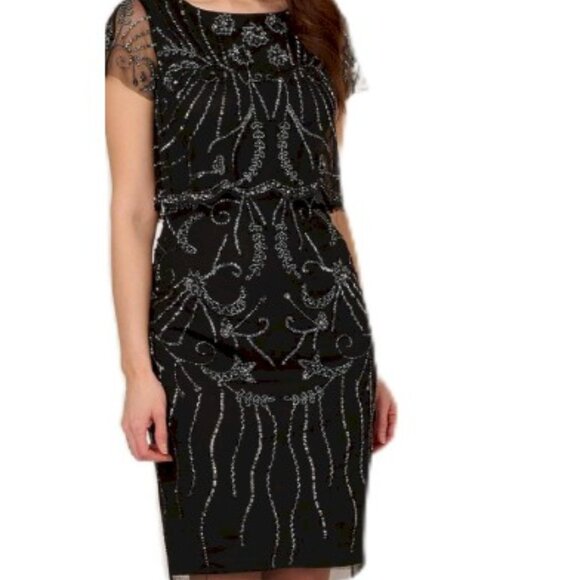 Adrianna Papell Beaded Embellished Overlay Dress Navy Blue Size 4 NWT - Picture 4 of 14